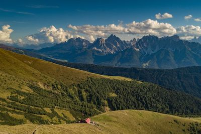 Scenic view of landscape and mountains against sky