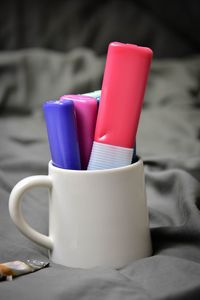 Close-up of coffee cup on table