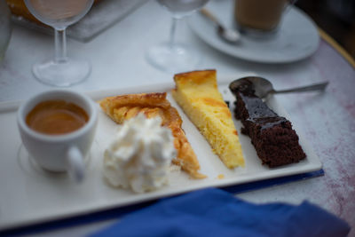 Close-up of breakfast served on table