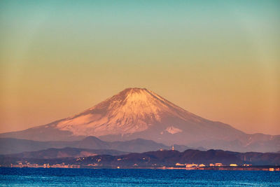 Scenic view of sea against clear sky during sunset