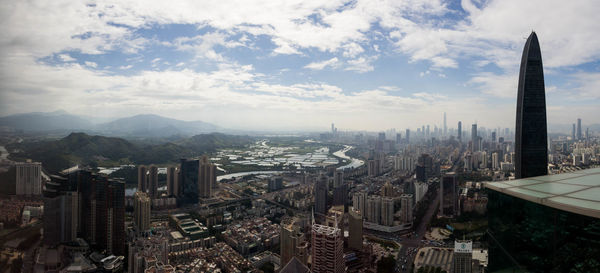 High angle view of buildings in city