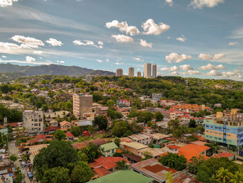 High angle view of townscape against sky