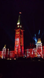 View of clock tower at night