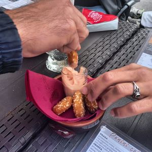 High angle view of man preparing food on table