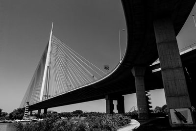 Low angle view of bridge against clear sky
