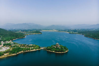 High angle view of lake against sky