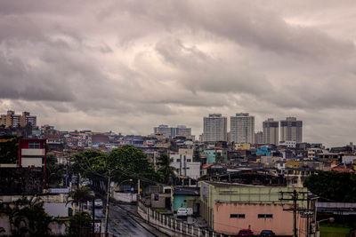 City buildings against cloudy sky