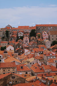 View from the city wall over the red roofs of dubrovnik, croatia. 