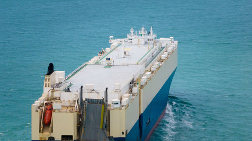 High angle view of ship in sea