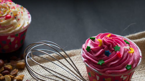 Close-up of cupcakes on table