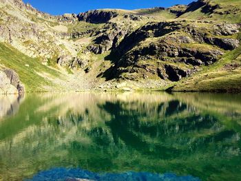 Scenic view of lake and mountains