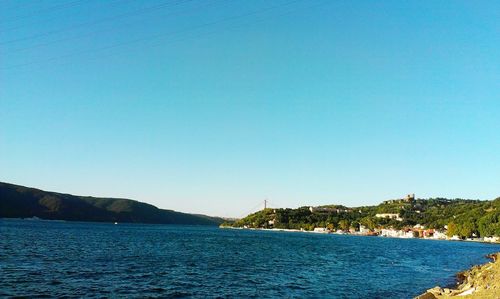 Scenic view of calm sea against clear sky