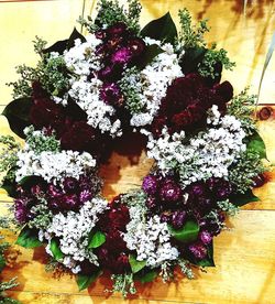 High angle view of flower bouquet on table