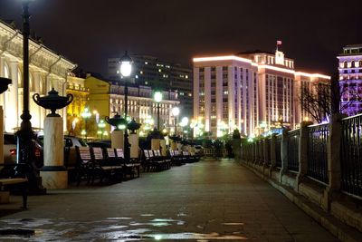 Illuminated street lights at night