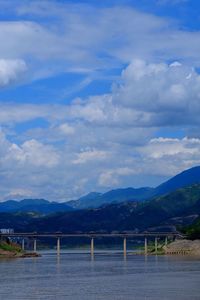 Scenic view of mountains against cloudy sky