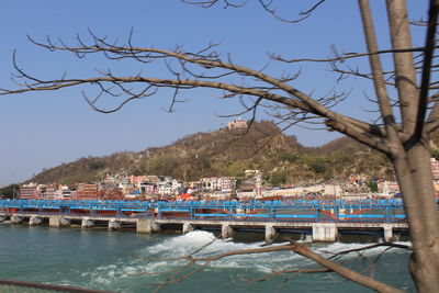 Scenic view of sea against clear blue sky