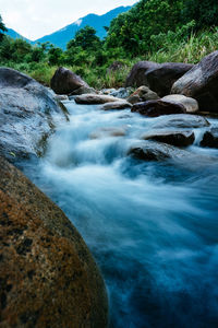 Stream flowing through rocks in forest