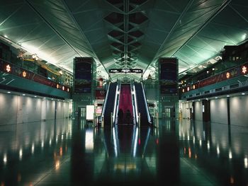 Low angle view of illuminated subway