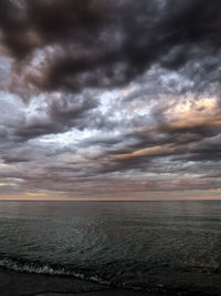 Scenic view of sea against dramatic sky