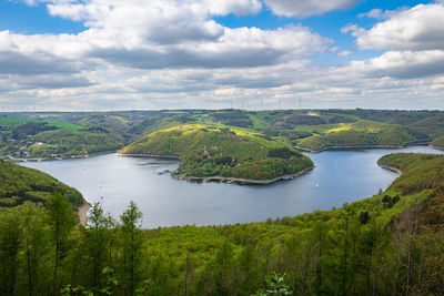 Scenic view of lake rursee in national park eifel in germany