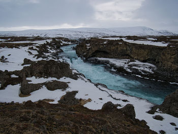 Scenic view of rocks against sky during winter