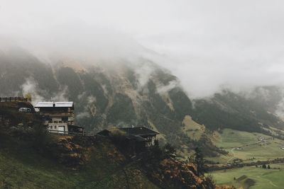 Scenic view of mountains against sky during winter