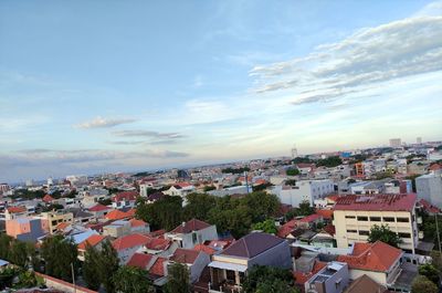 High angle view of townscape against sky