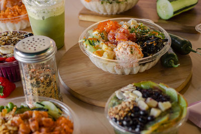 High angle view of food on table