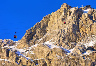 Scenic view of snowcapped mountains against clear blue sky