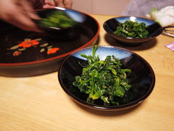 High angle view of vegetables in bowl on table