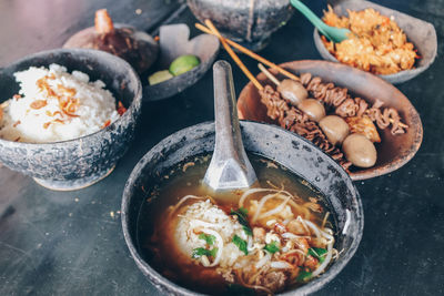 High angle view of food on table