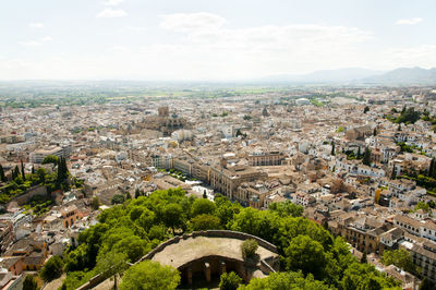 High angle shot of townscape against sky