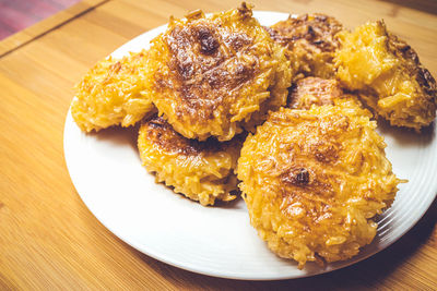 High angle view of food in plate on table