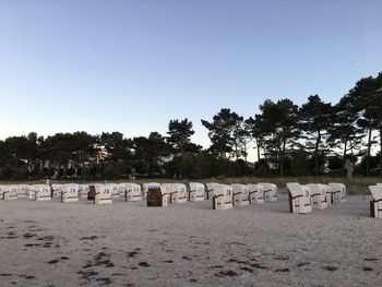 Scenic view of beach against clear sky