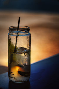 Close-up of drink in glass on table