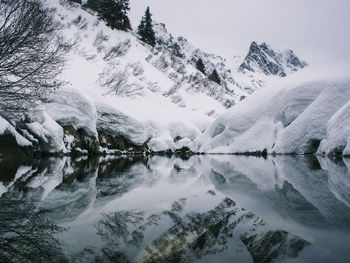 Reflection of snow covered mountains in the lake