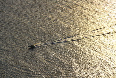 High angle view of boat in calm sea