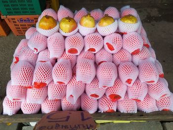 High angle view of fish for sale at market stall