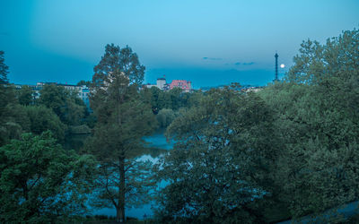 High angle view of trees against sky