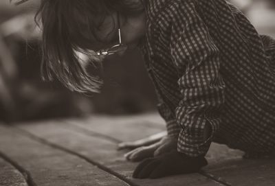 Close-up of boy exercising