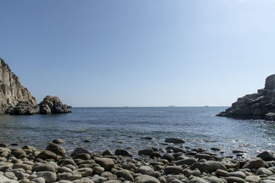 Scenic view of sea against clear sky