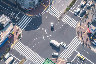 High angle view of vehicles on road in city