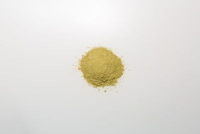 Directly above shot of bread against white background