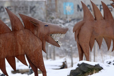 Close-up of two horses in snow