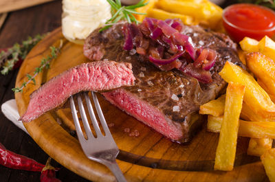 Close-up of food on serving board