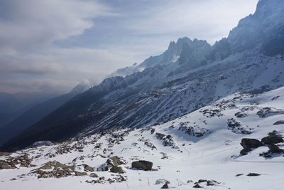 Scenic view of snowcapped mountains against sky