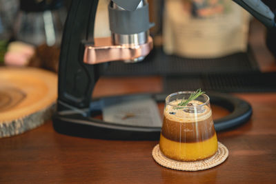 Close-up of coffee on table