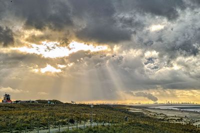 Panoramic view of land against sky during sunset