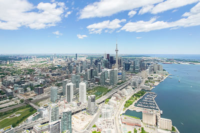 High angle view of cityscape against sky