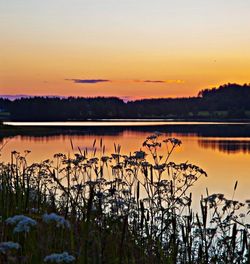 Scenic view of lake at sunset